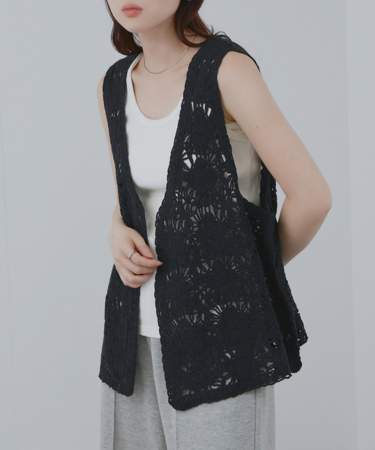 Free Nature フラワーモチーフ クロシェ ベスト レディース