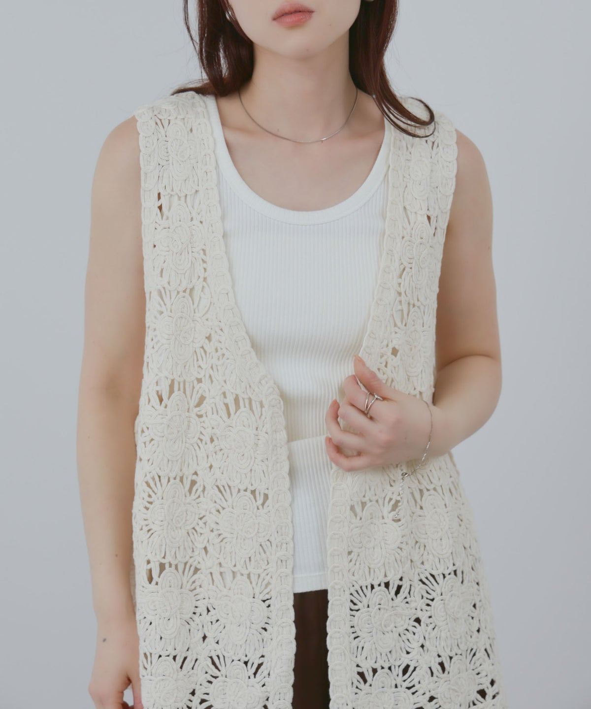 Free Nature フラワーモチーフ クロシェ ベスト レディース