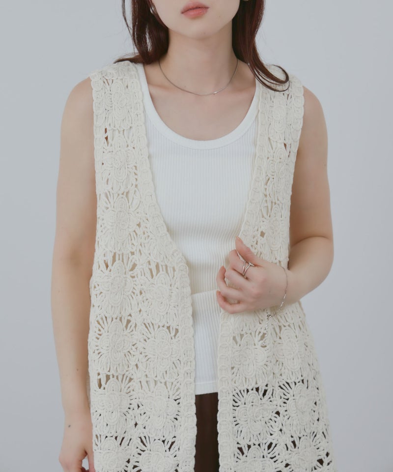 Free Nature  フラワーモチーフ クロシェ ベスト レディース商品画像-5