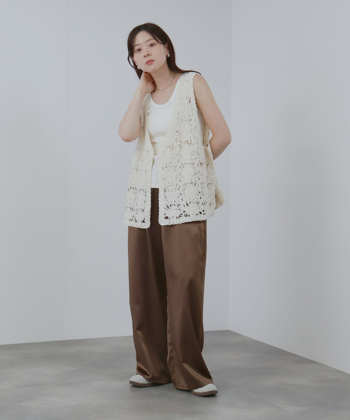 Free Nature フラワーモチーフ クロシェ ベスト レディース