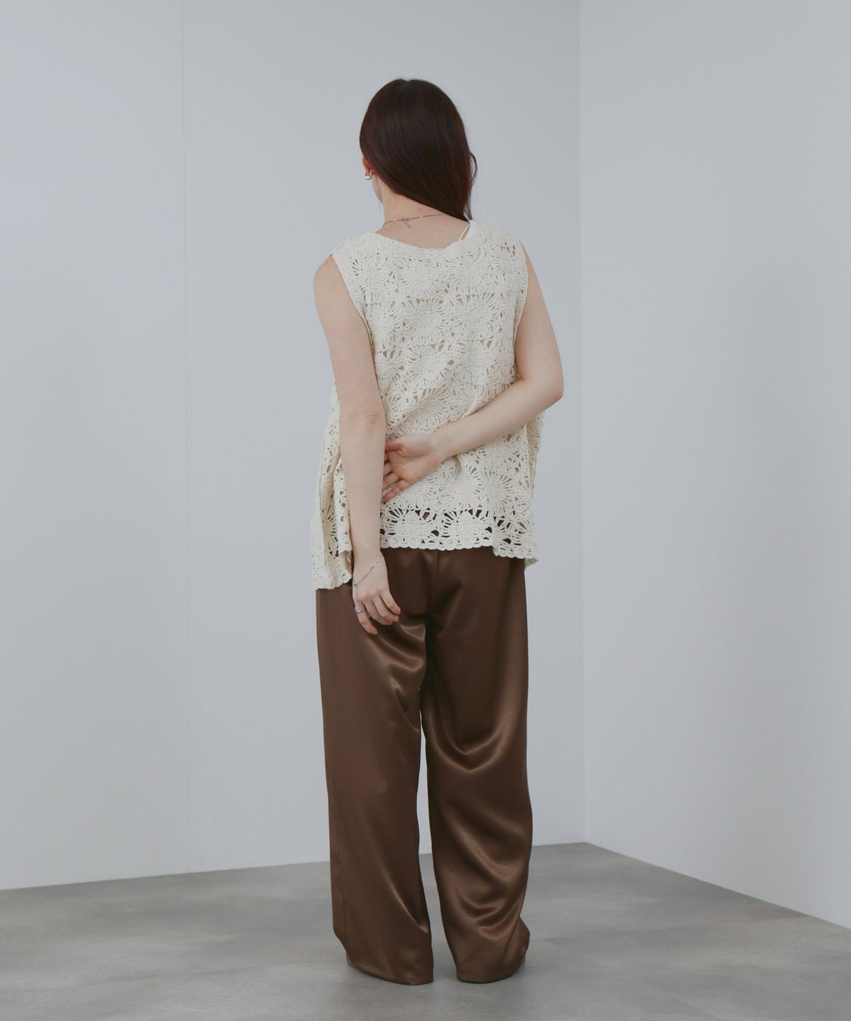 Free Nature フラワーモチーフ クロシェ ベスト レディース