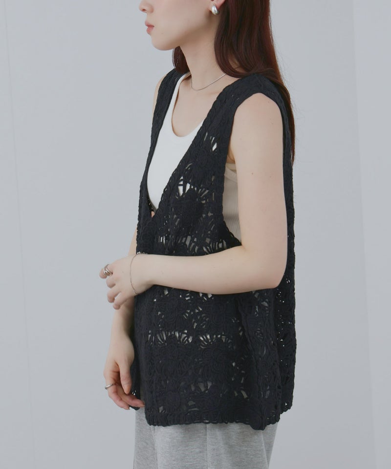 Free Nature  フラワーモチーフ クロシェ ベスト レディース商品画像-9