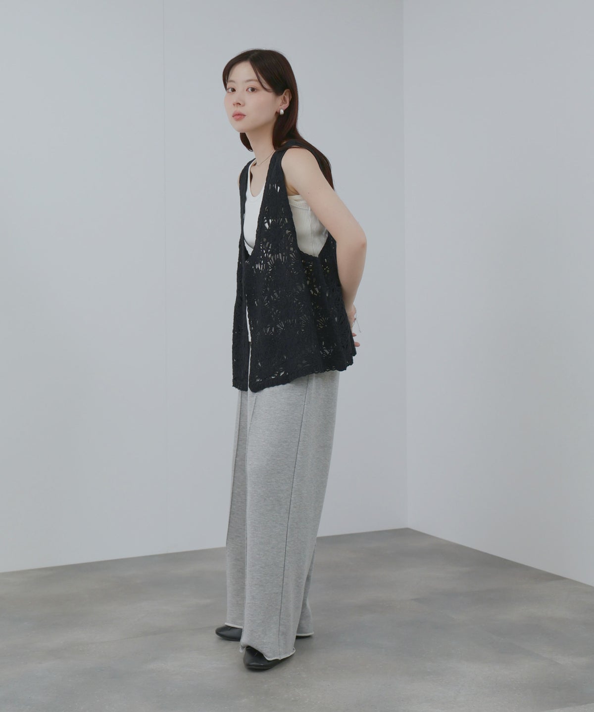 Free Nature フラワーモチーフ クロシェ ベスト レディース