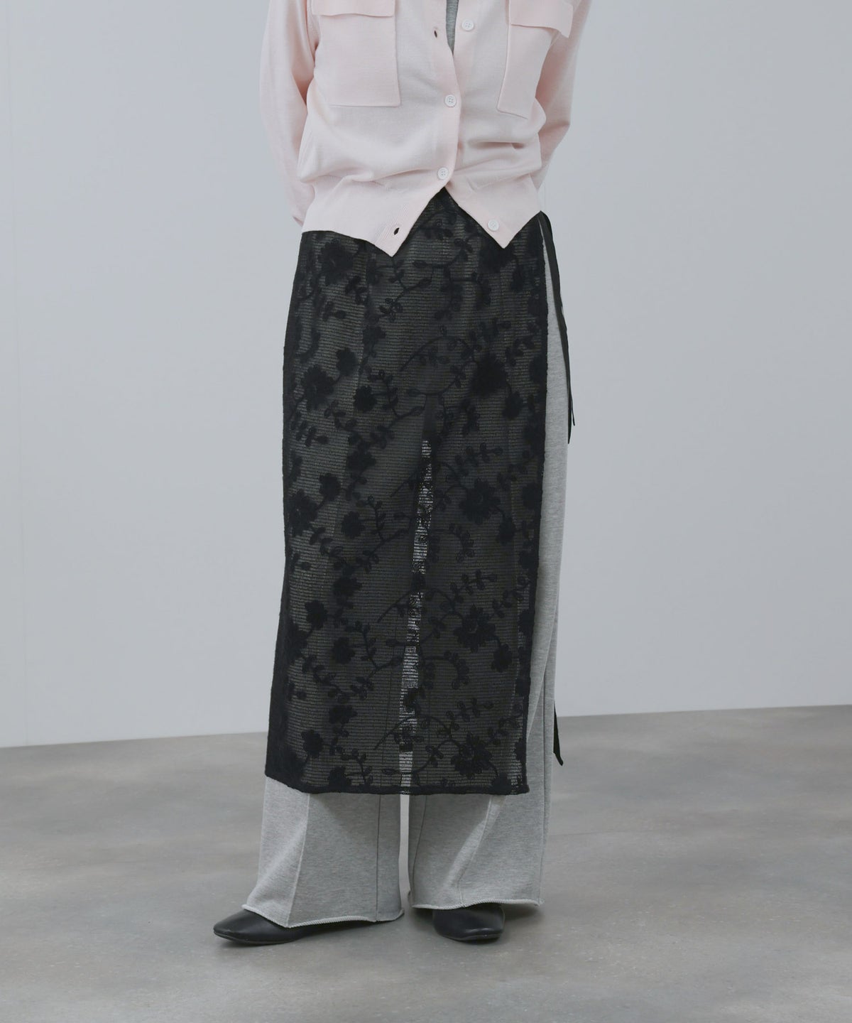 Free Nature コットン刺繍メッシュレースラップマキシスカート レディース