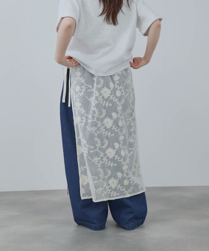 Free Nature  コットン刺繍メッシュレースラップマキシスカート レディース商品画像-5