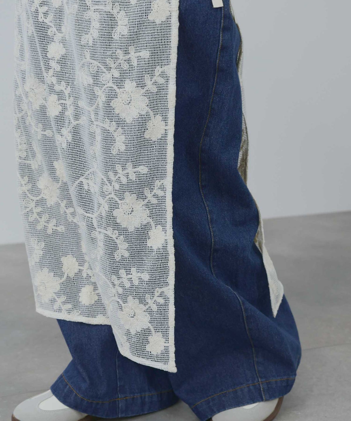 Free Nature コットン刺繍メッシュレースラップマキシスカート レディース