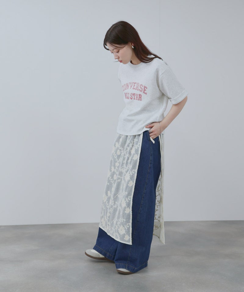 Free Nature コットン刺繍メッシュレースラップマキシスカート レディース商品画像-9