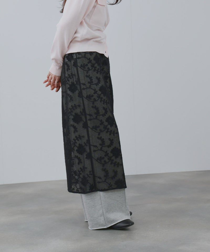 Free Nature コットン刺繍メッシュレースラップマキシスカート レディース商品画像-12