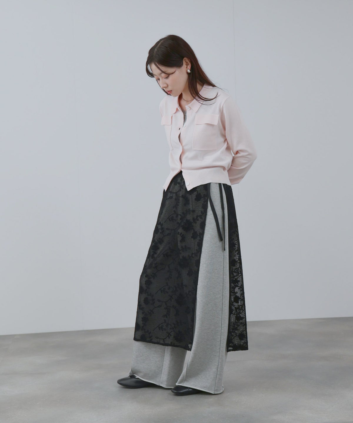 Free Nature コットン刺繍メッシュレースラップマキシスカート レディース