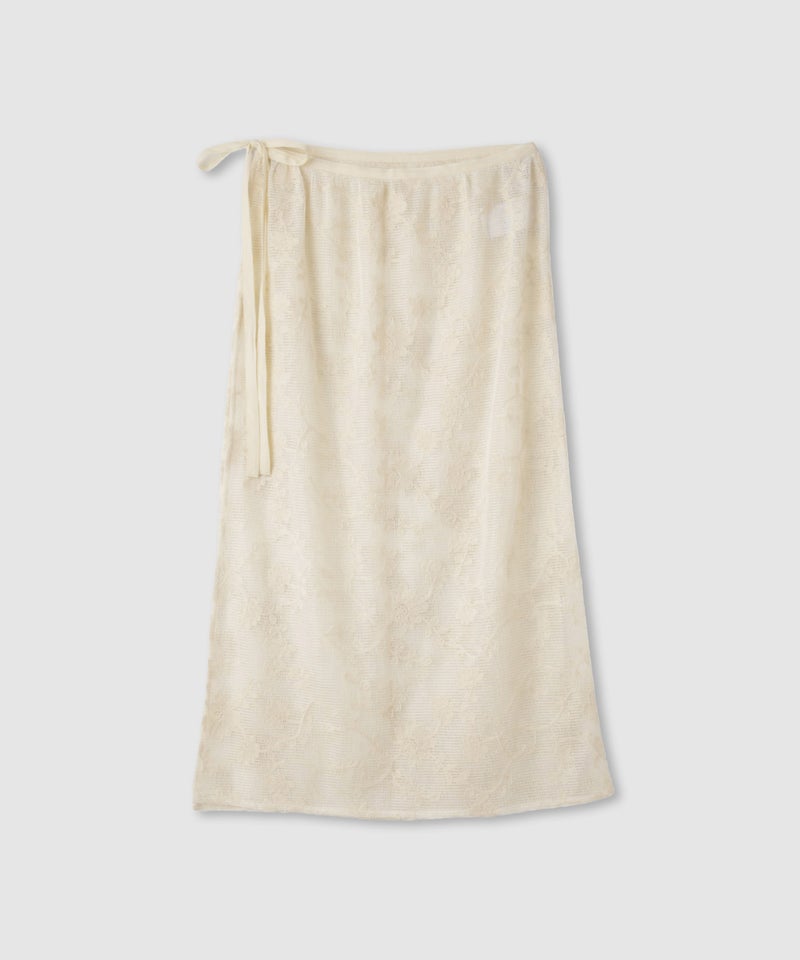 Free Nature  コットン刺繍メッシュレースラップマキシスカート レディース商品画像-15