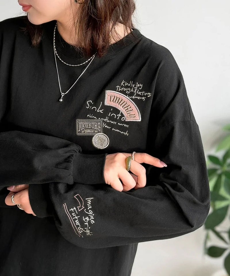 Classical Elf ゆるさの中に「ちょうどいい」お洒落感!綿100%刺繍ワッペンドルマンロンTEE(長袖)商品画像-2