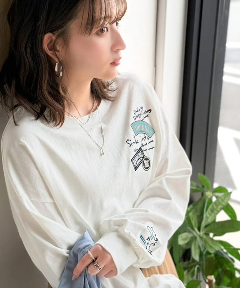 Classical Elf ゆるさの中に「ちょうどいい」お洒落感!綿100%刺繍ワッペンドルマンロンTEE(長袖)商品画像-6
