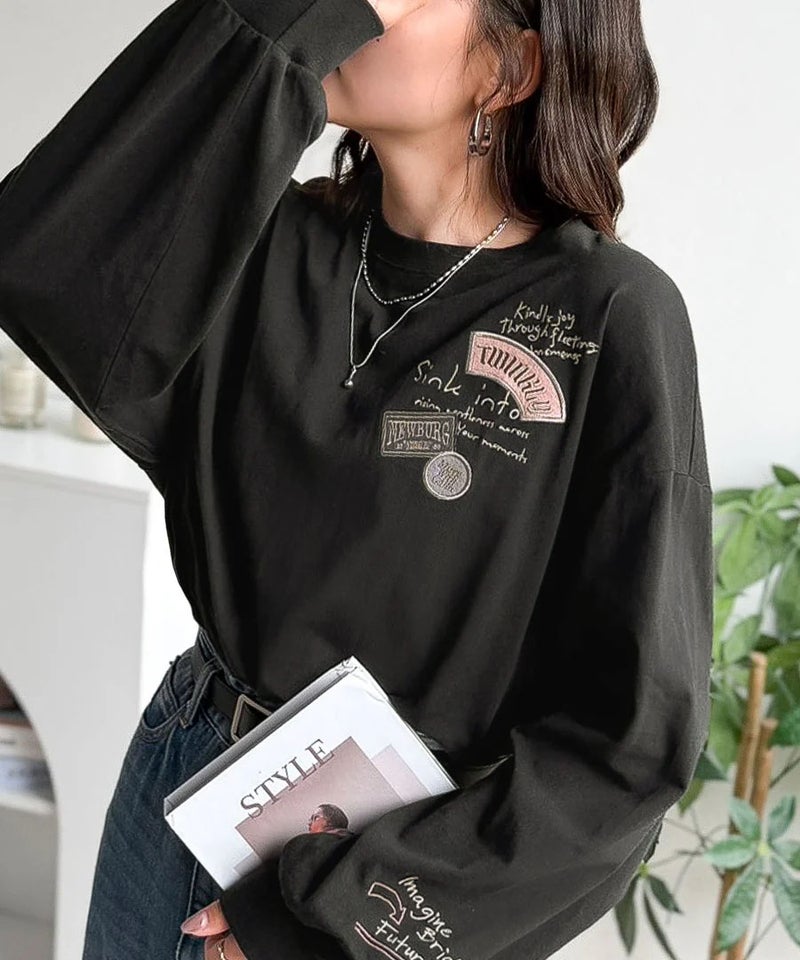 Classical Elf ゆるさの中に「ちょうどいい」お洒落感！綿100％刺繍ワッペンドルマンロンTEE（長袖）商品画像-17