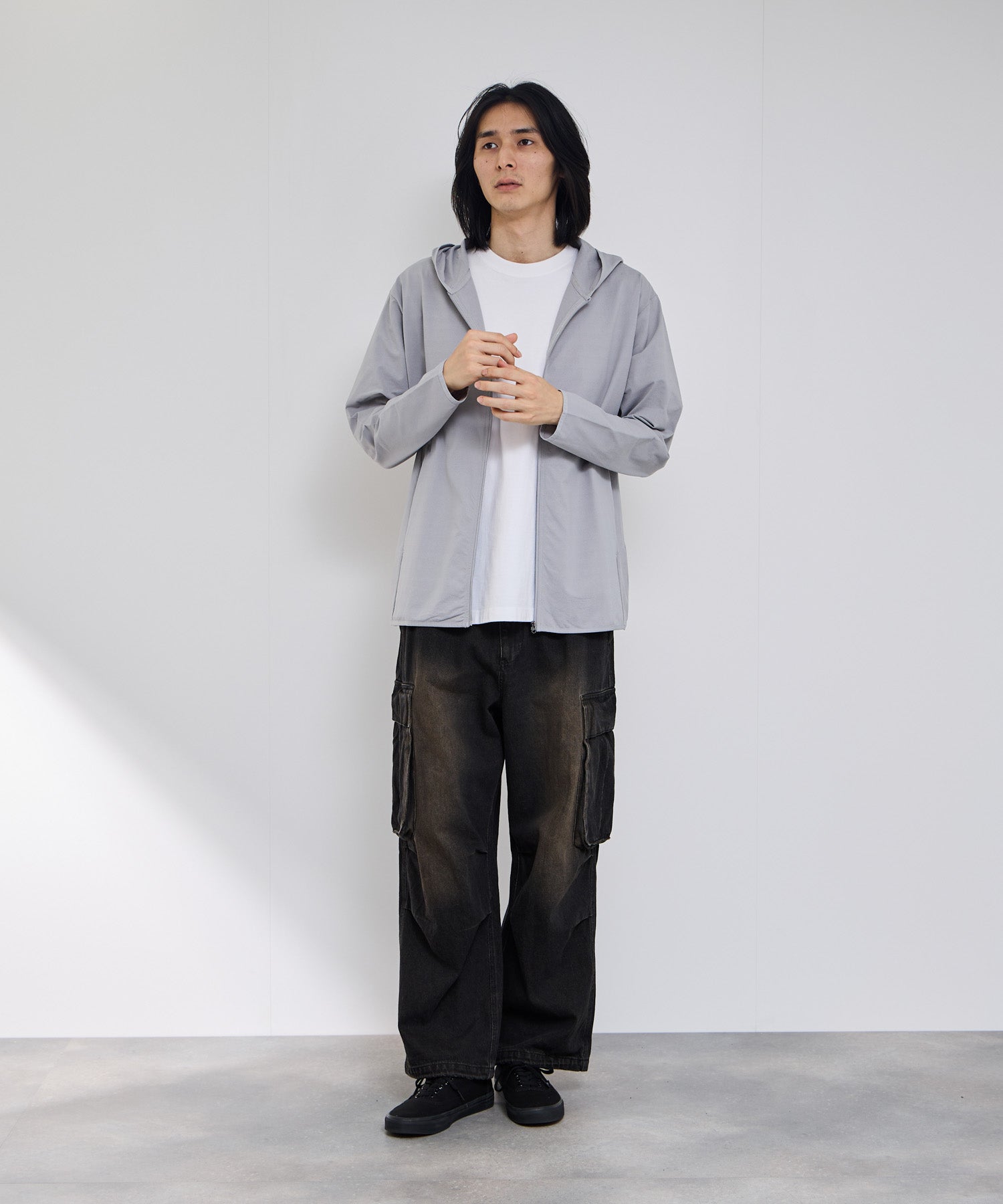 NAVY SARARI テックジョーゼットZIPパーカー メンズ