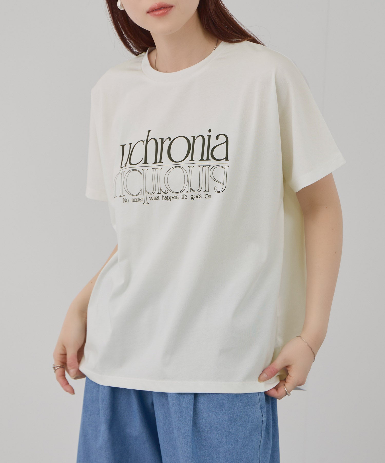 Free Nature ロゴプリントクルーネックTシャツ レディース