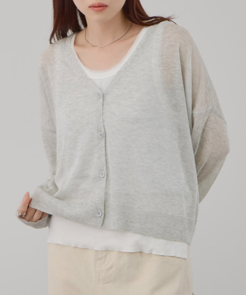 Free Nature 光沢シアーVネックショートカーディガン レディース商品画像-2