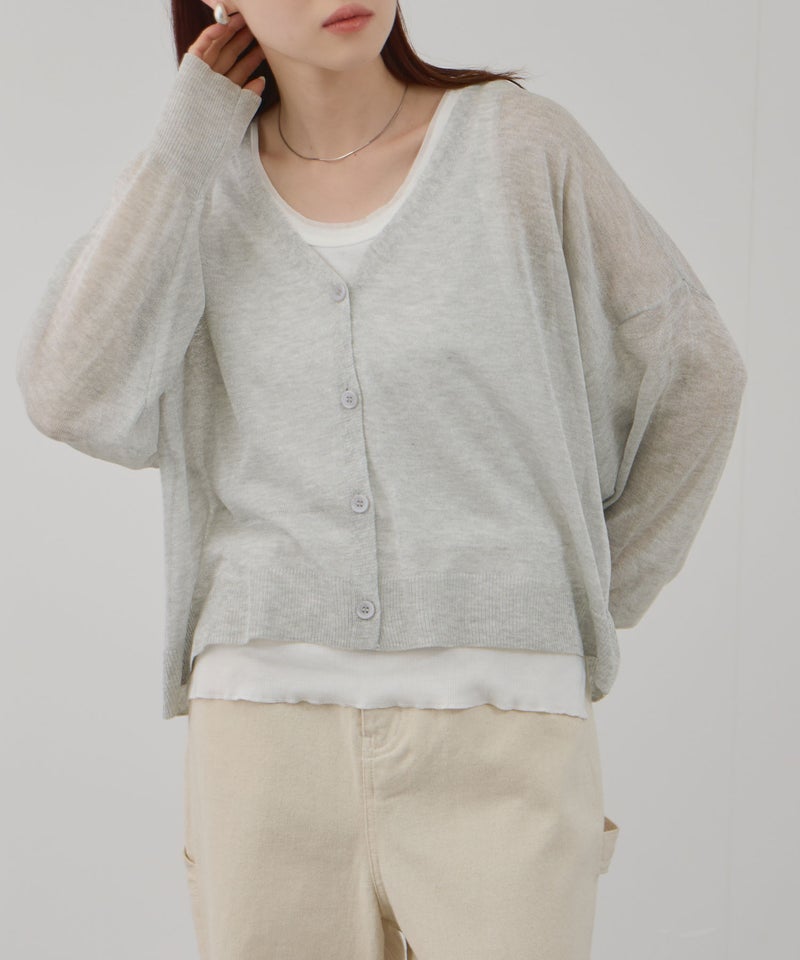 Free Nature 光沢シアーVネックショートカーディガン レディース商品画像-10