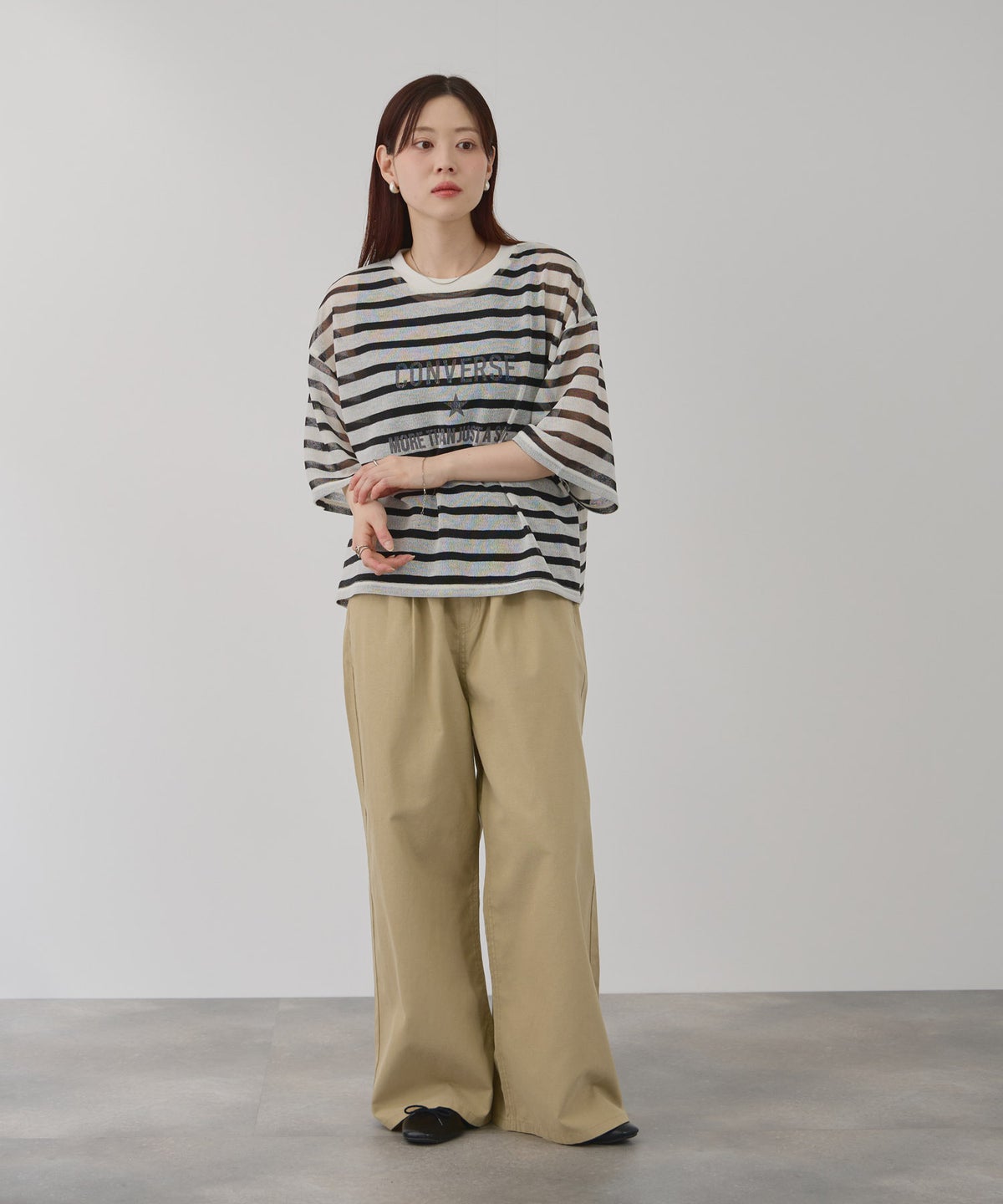 NAVY 毎日はきたくなるデニム「マイデニ」 シャンブレーダブルタックワイドパンツ レディース