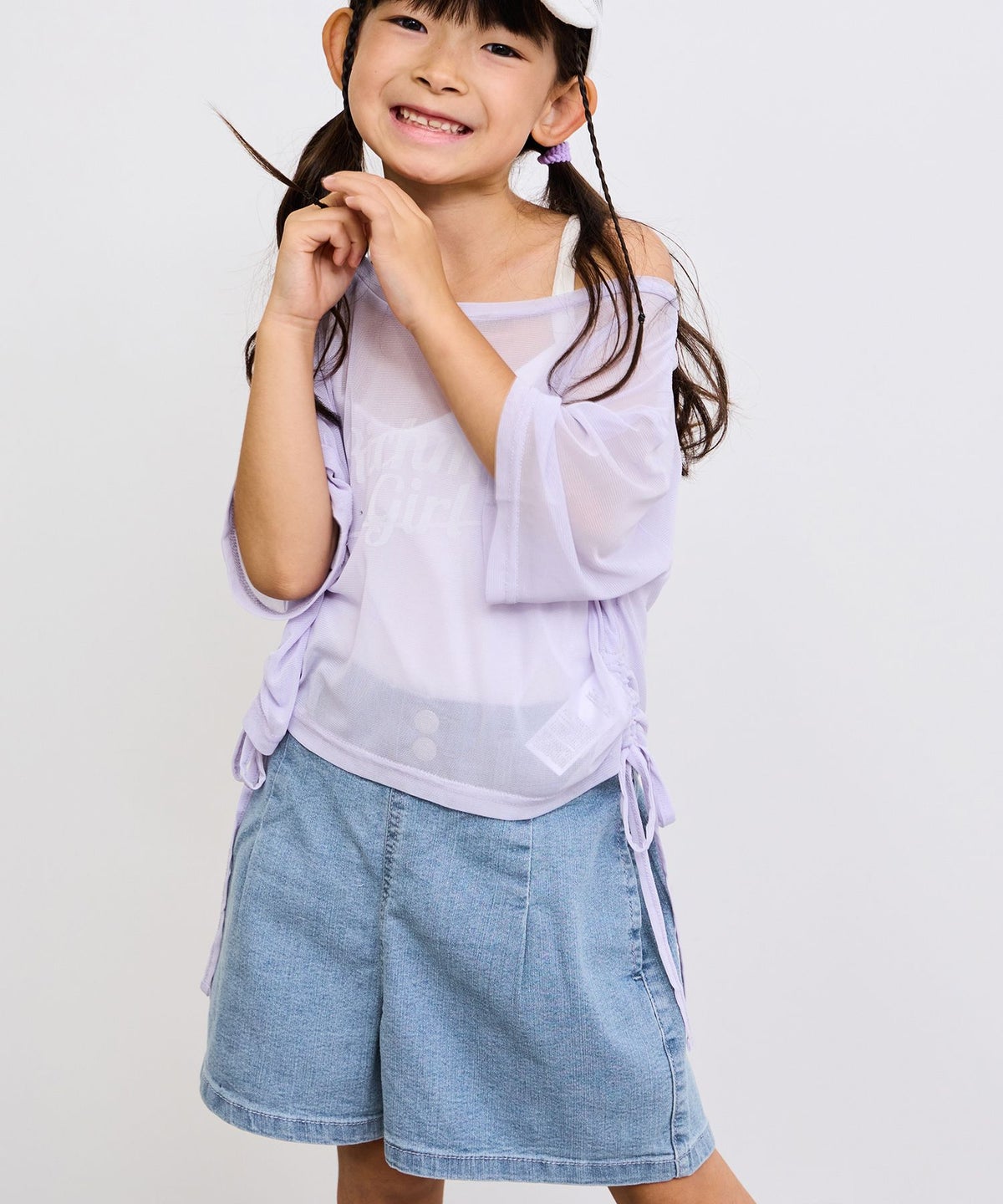 NAVY ストレッチデニム ハイウエストショートパンツ キッズ