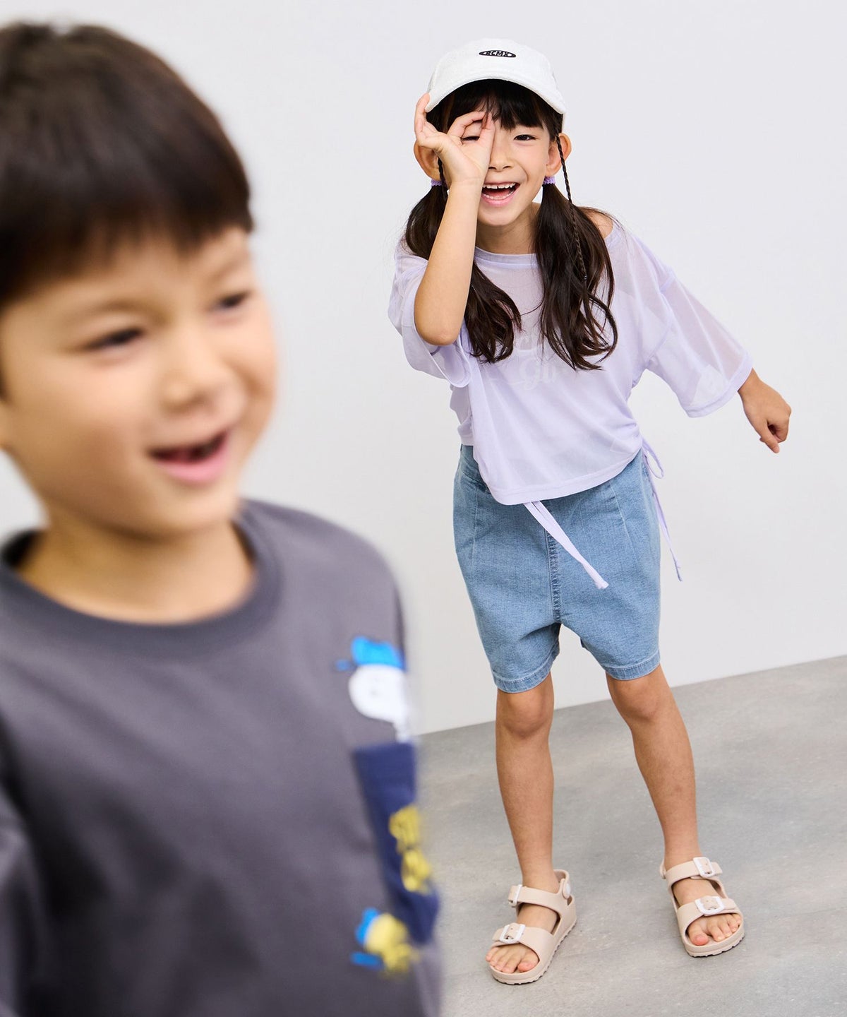NAVY ストレッチデニム ハイウエストショートパンツ キッズ