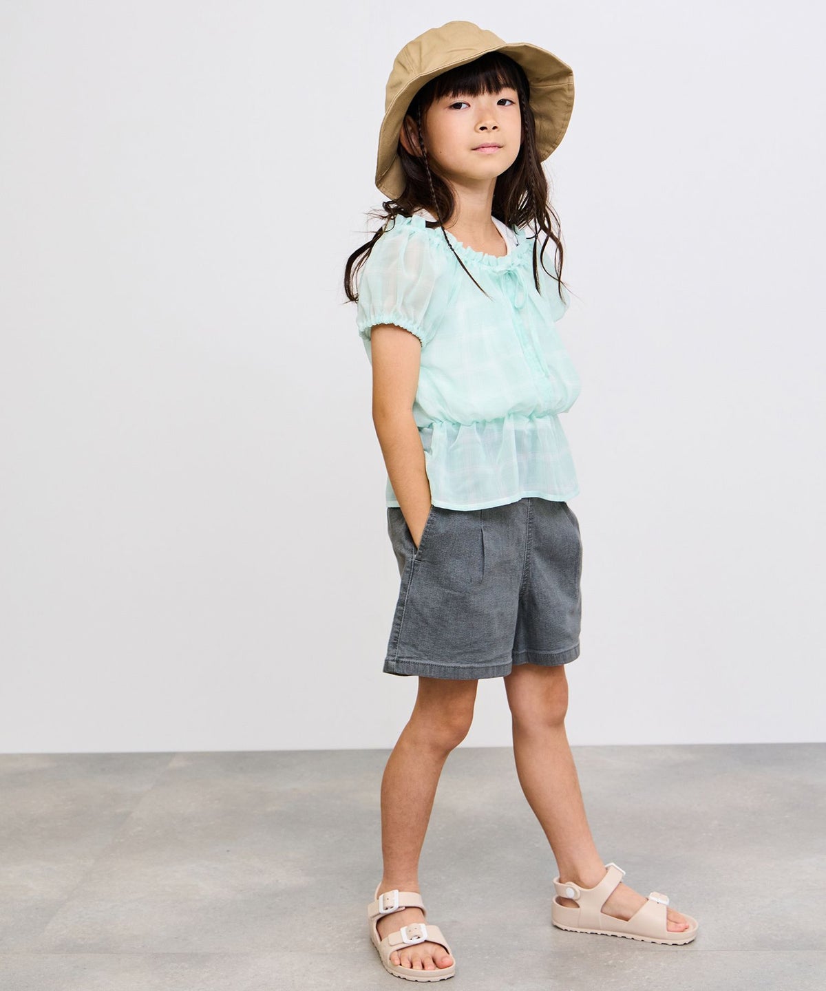 NAVY ストレッチデニム ハイウエストショートパンツ キッズ
