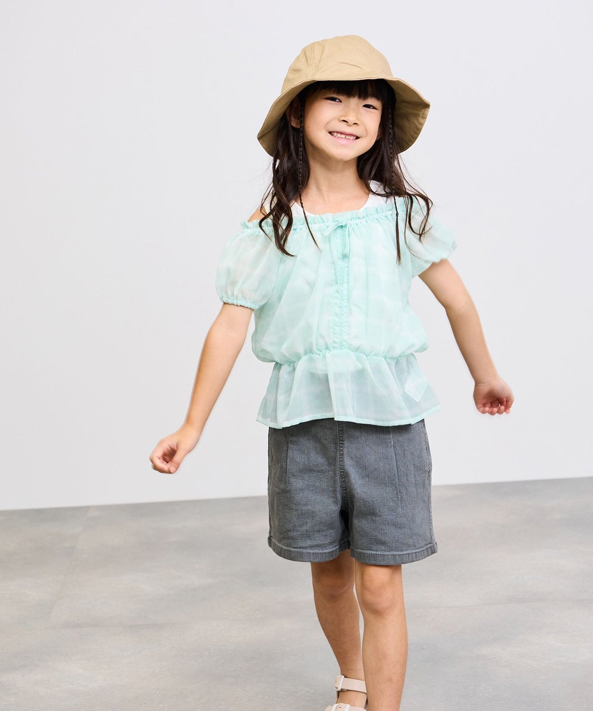NAVY ストレッチデニム ハイウエストショートパンツ キッズ