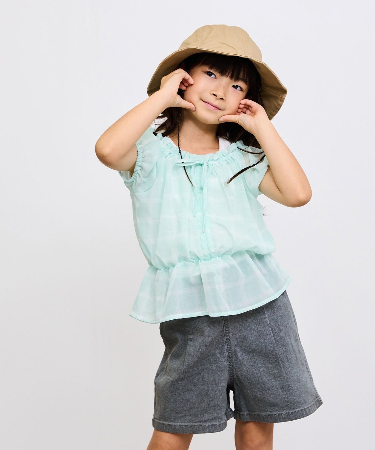 NAVY ストレッチデニム ハイウエストショートパンツ キッズ