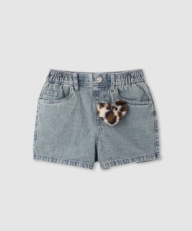 RICH MIX ケミカル加工 コットンデニムショートパンツ ハートチャーム付き キッズ商品画像-1