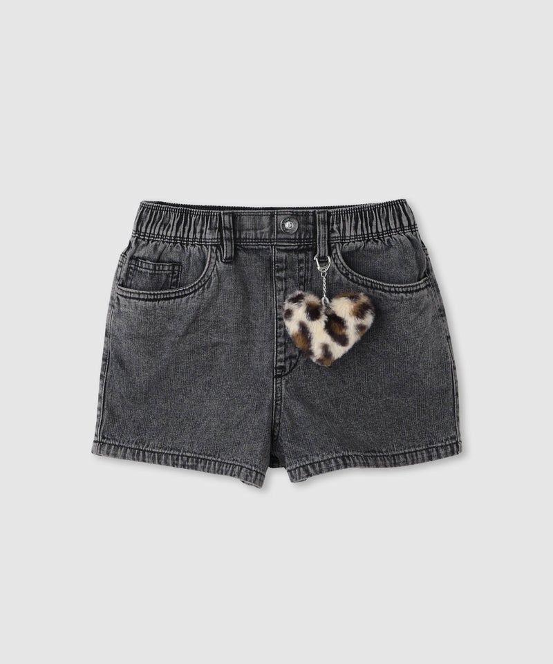 RICH MIX  ケミカル加工 コットンデニムショートパンツ ハートチャーム付き キッズ商品画像-2