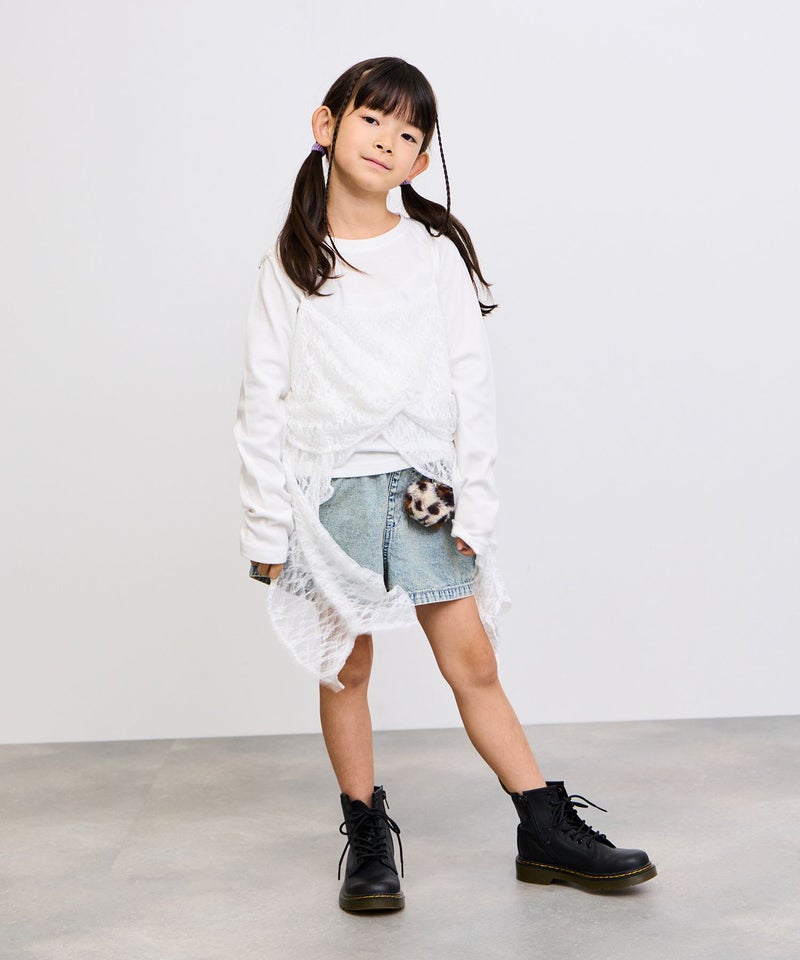 RICH MIX ケミカル加工 コットンデニムショートパンツ ハートチャーム付き キッズ商品画像-3