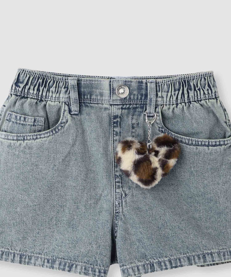 RICH MIX ケミカル加工 コットンデニムショートパンツ ハートチャーム付き キッズ商品画像-4