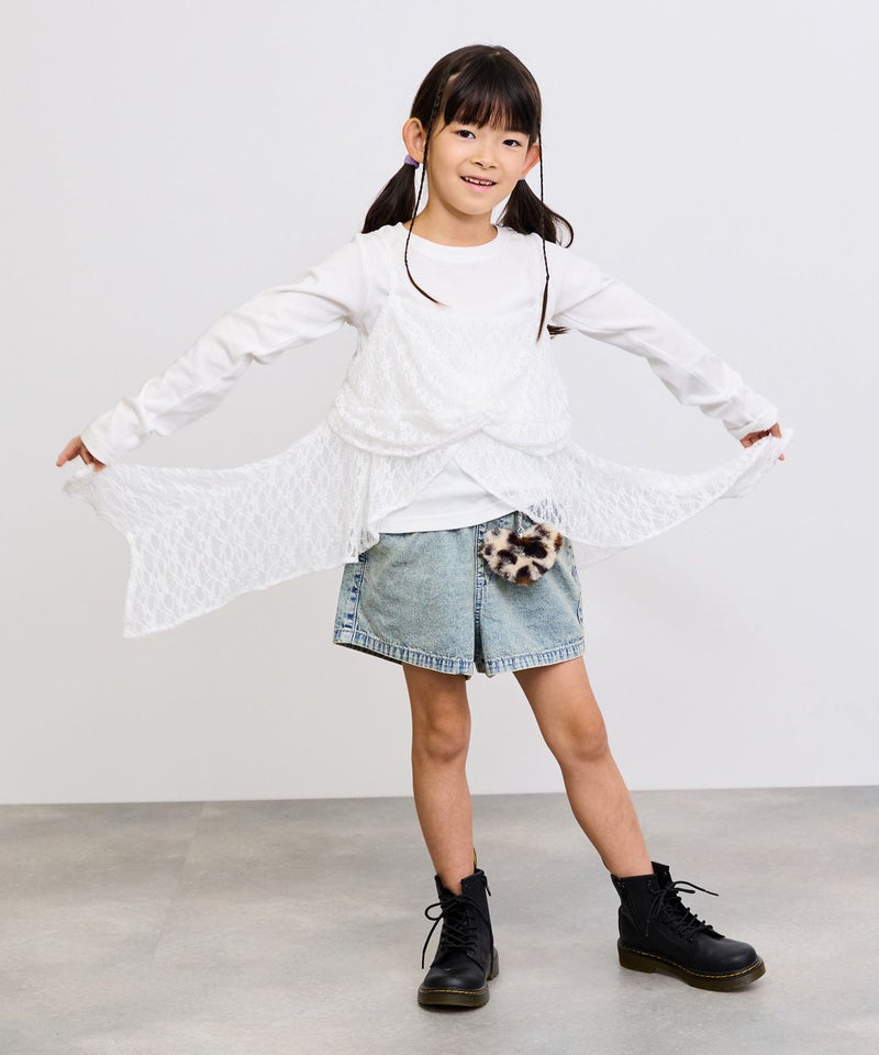 [期間限定価格]RICH MIX  ケミカル加工 コットンデニムショートパンツ ハートチャーム付き キッズ商品画像-4