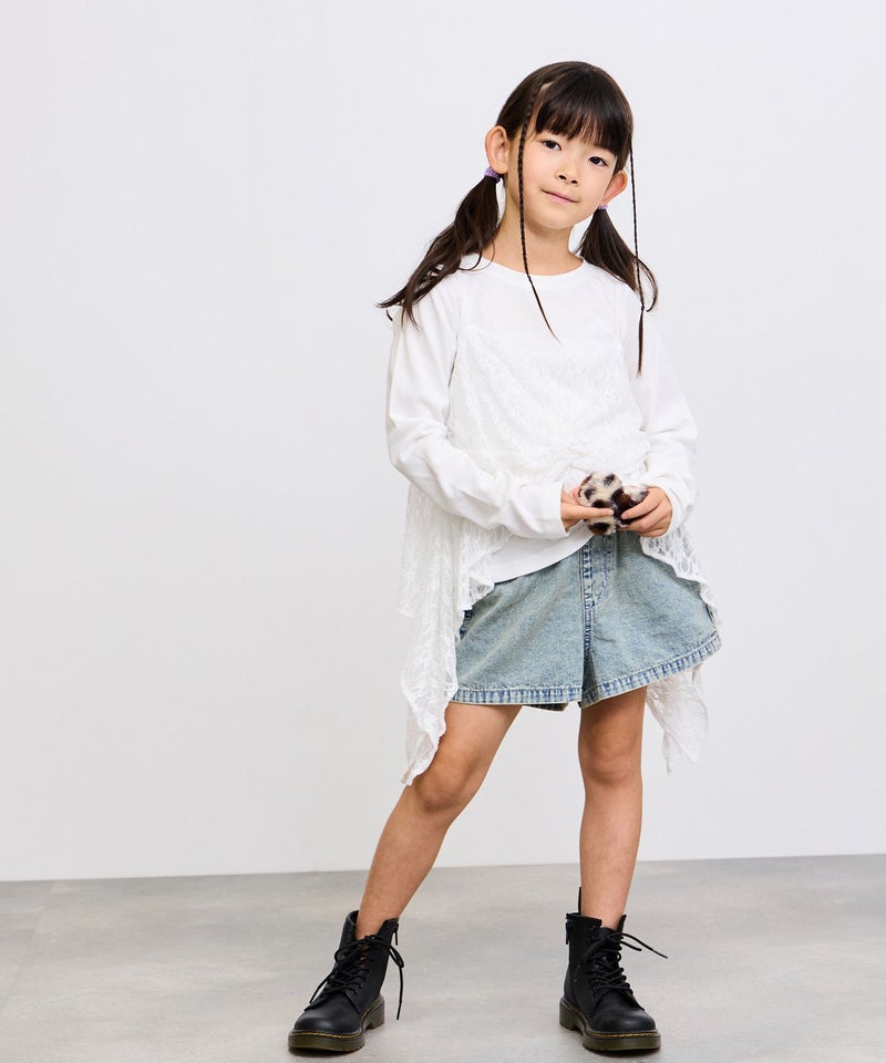 RICH MIX ケミカル加工 コットンデニムショートパンツ ハートチャーム付き キッズ商品画像-5