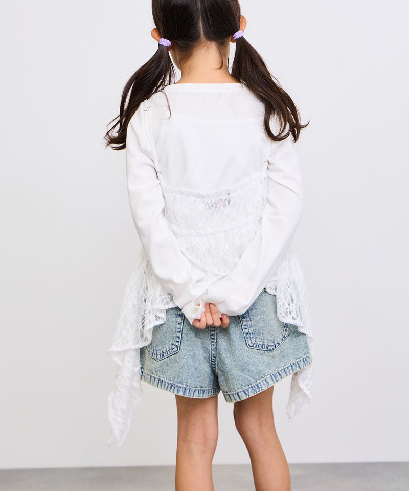 RICH MIX ケミカル加工 コットンデニムショートパンツ ハートチャーム付き キッズ商品画像-7
