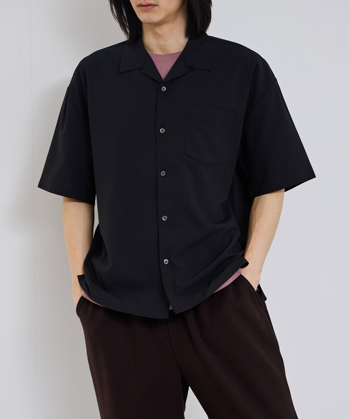 URBAN COLLECTION カラミ織り調 オープンカラーシャツ メンズ