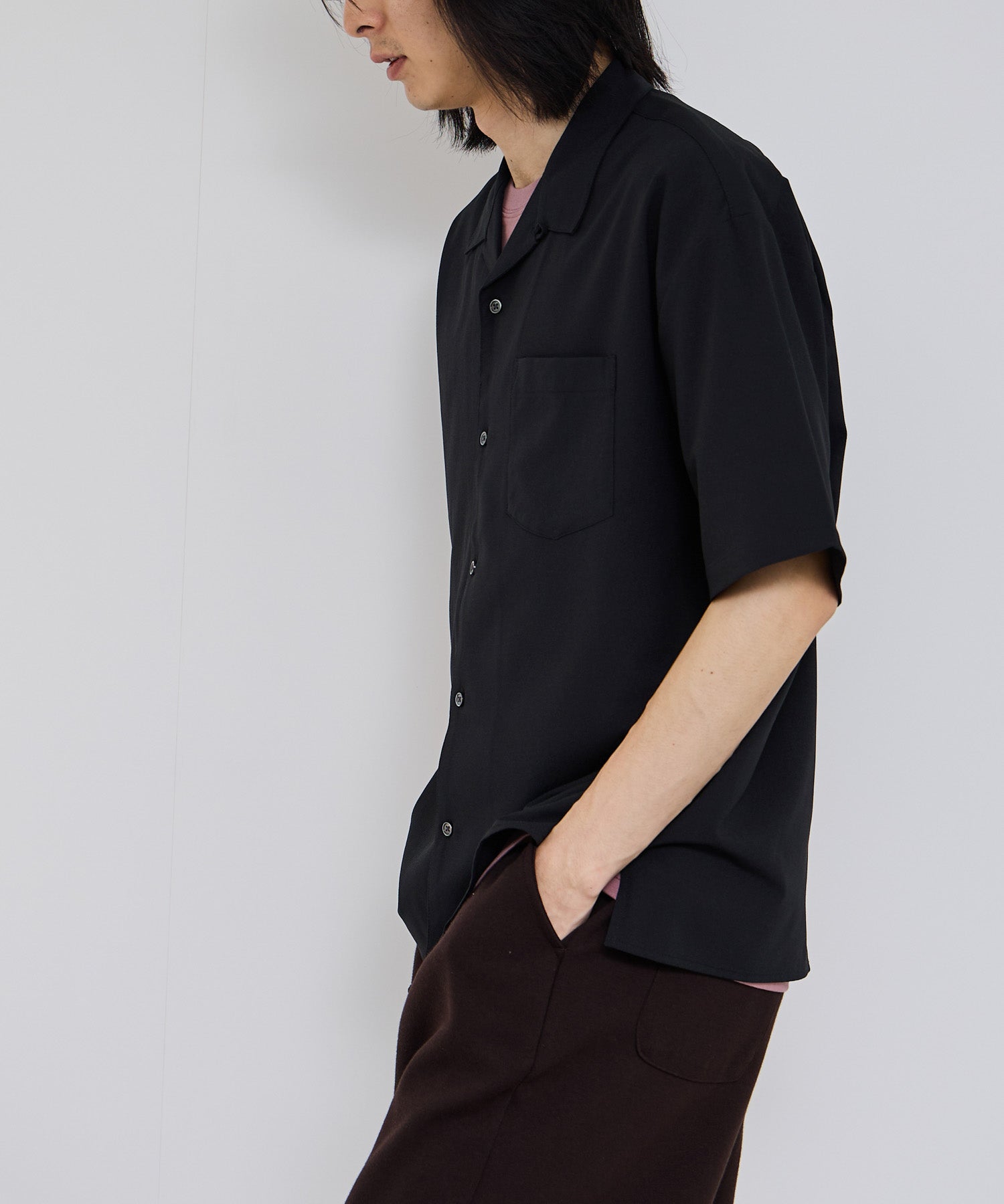 URBAN COLLECTION カラミ織り調 オープンカラーシャツ メンズ