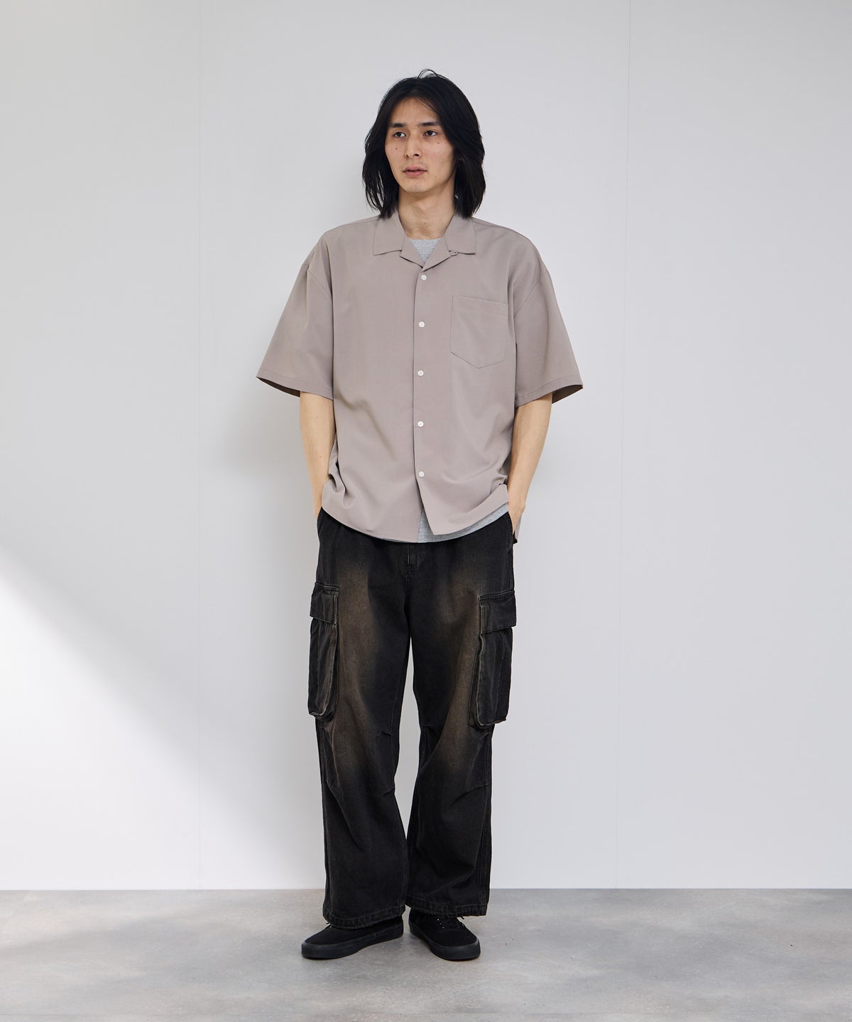 URBAN COLLECTION カラミ織り調 オープンカラーシャツ メンズ