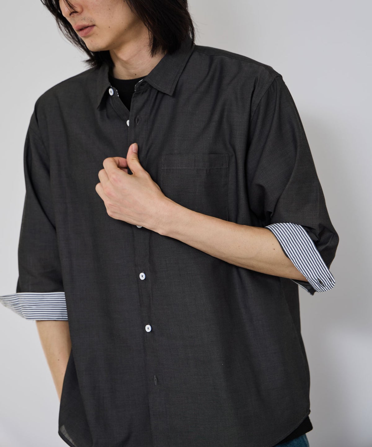 Real Standard パナマ 7分袖レギュラーシャツ メンズ