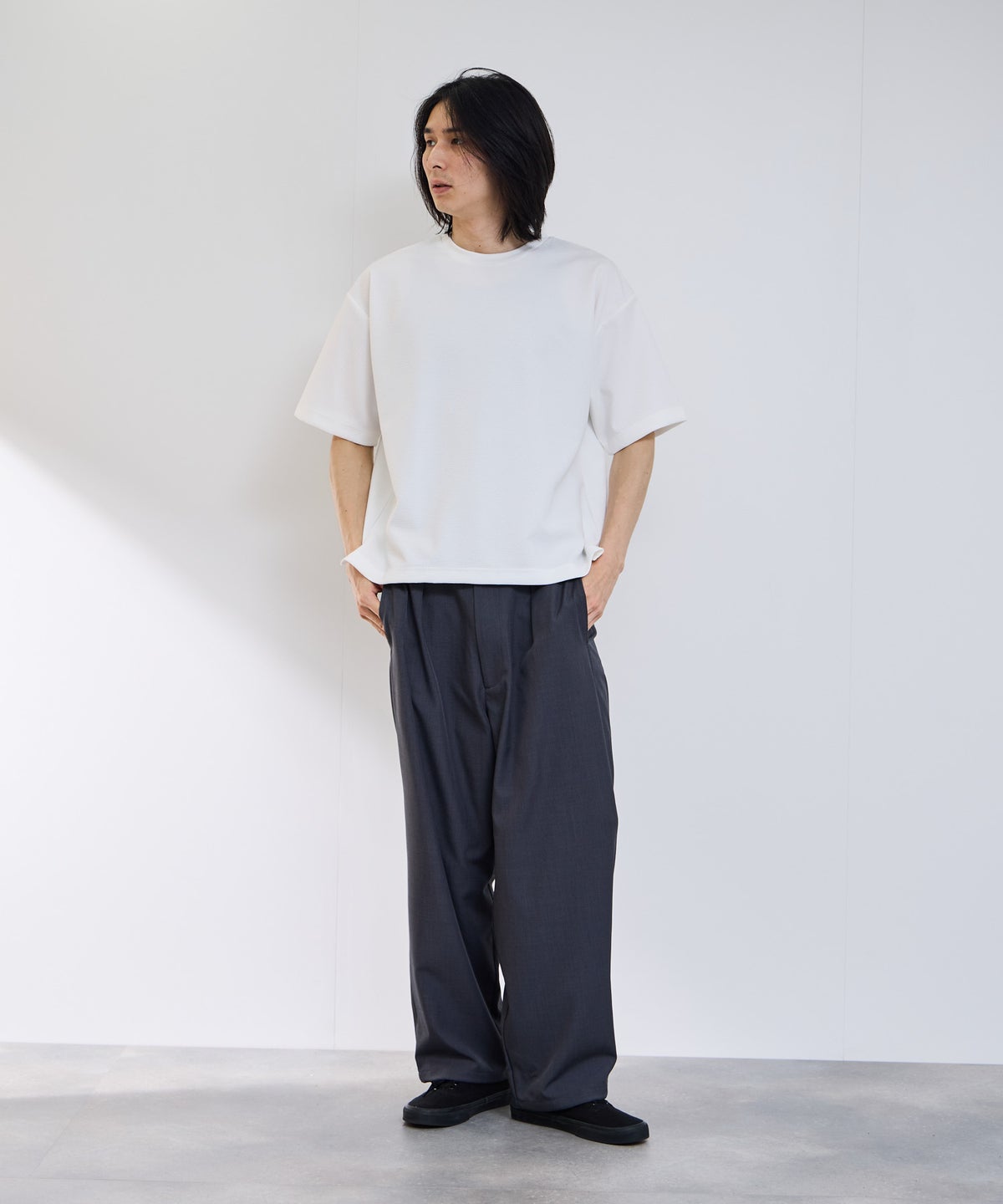 URBAN COLLECTION リップル テーパードシルエット クルーネック半袖Tシャツ メンズ メール便 対応商品
