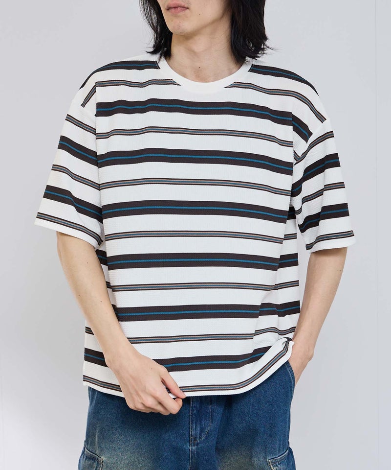 URBAN COLLECTION  ドライワッフル マルチボーダー半袖Tシャツ メンズ メール便 対応商品商品画像-1