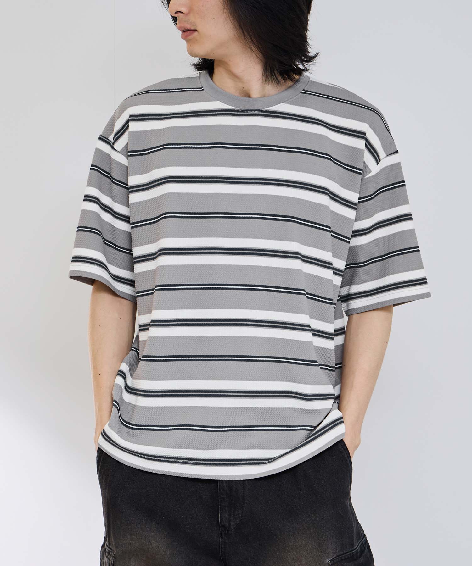 URBAN COLLECTION ドライワッフル マルチボーダー半袖Tシャツ メンズ