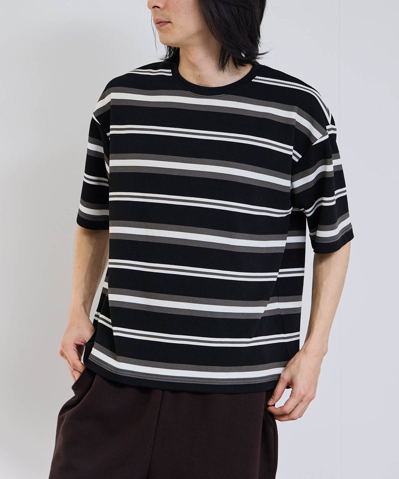 URBAN COLLECTION ドライワッフル マルチボーダー半袖Tシャツ メンズ メール便 対応商品商品画像-3