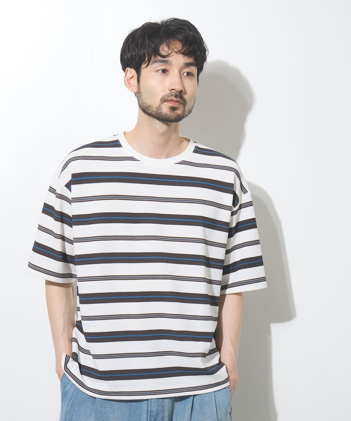 URBAN COLLECTION ドライワッフル マルチボーダー半袖Tシャツ メンズ メール便 対応商品