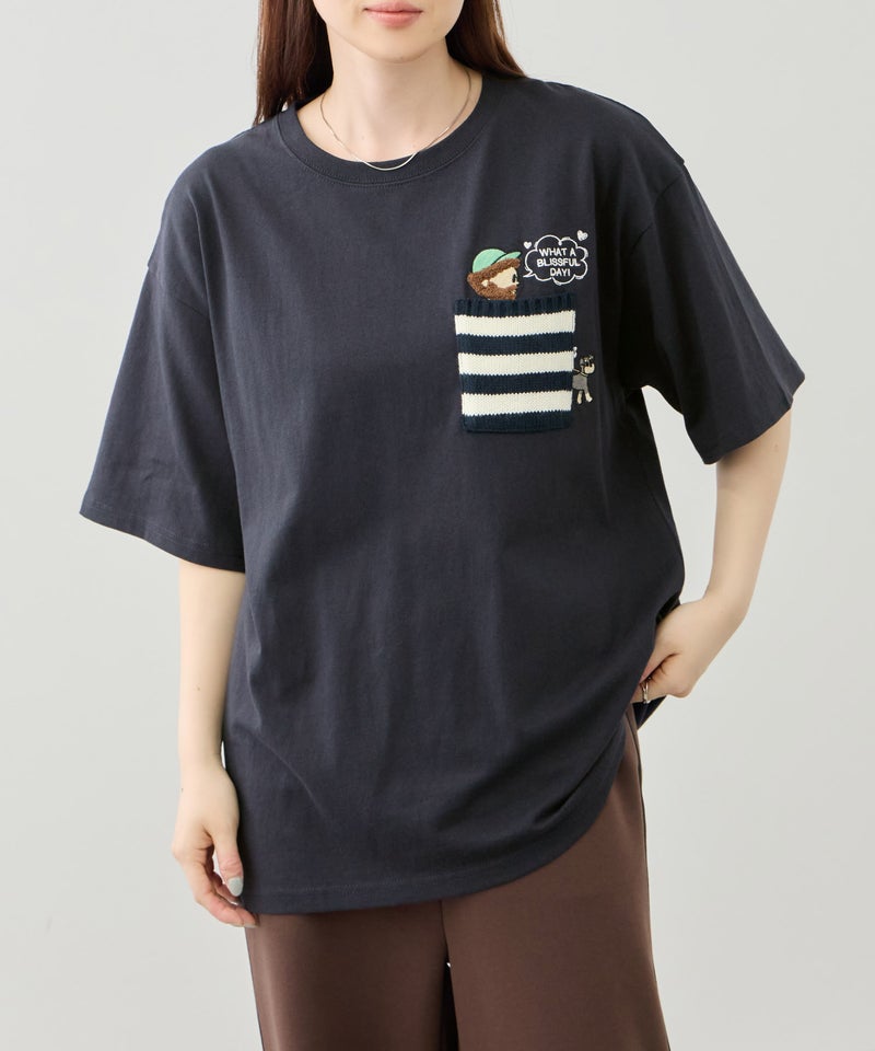 OZZY 刺繍 ニットボーダーポケット クルーネック 半袖Tシャツ メンズ メール便 対応商品商品画像-1