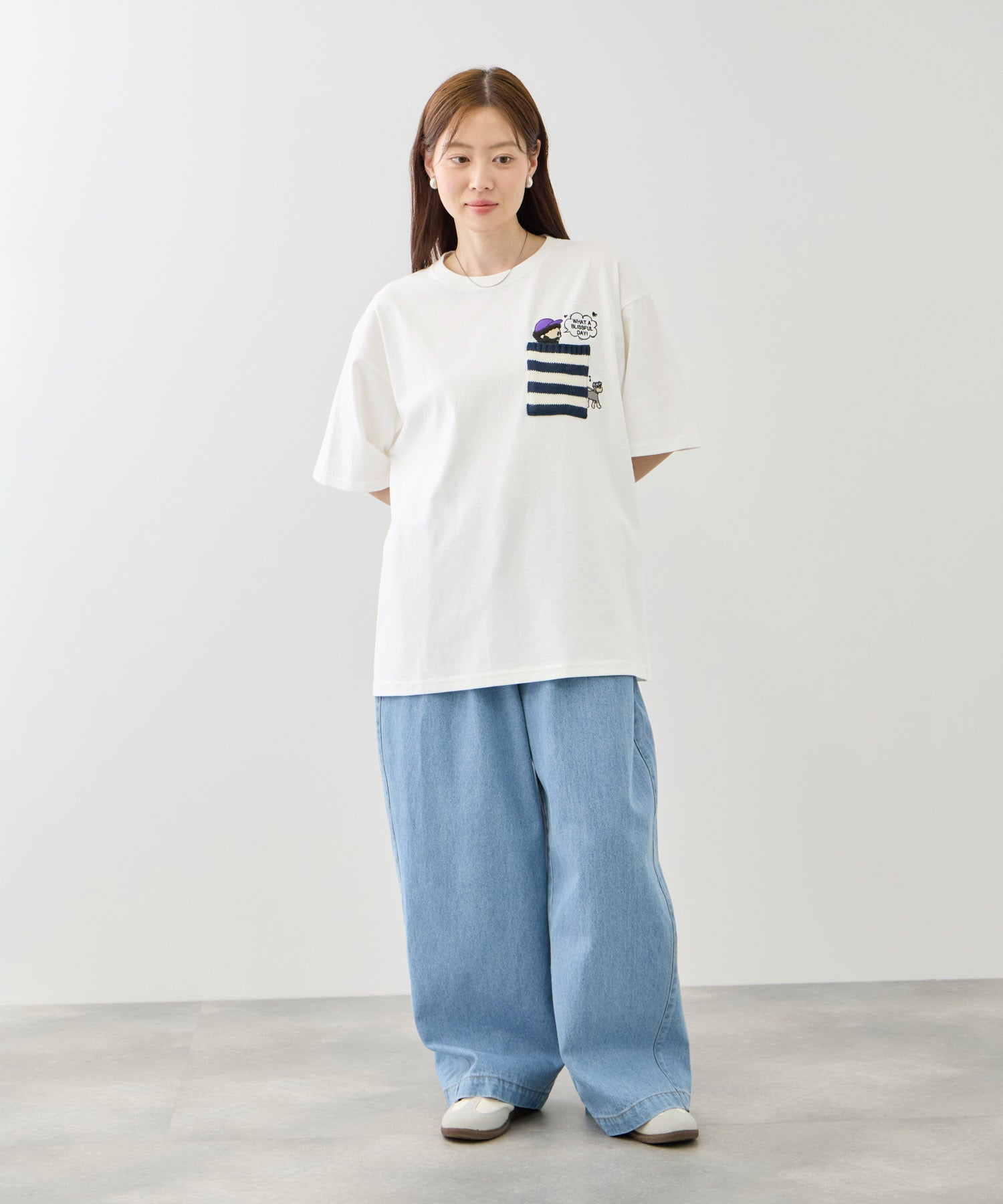 OZZY 刺繍 ニットボーダーポケット クルーネック 半袖Tシャツ メンズ