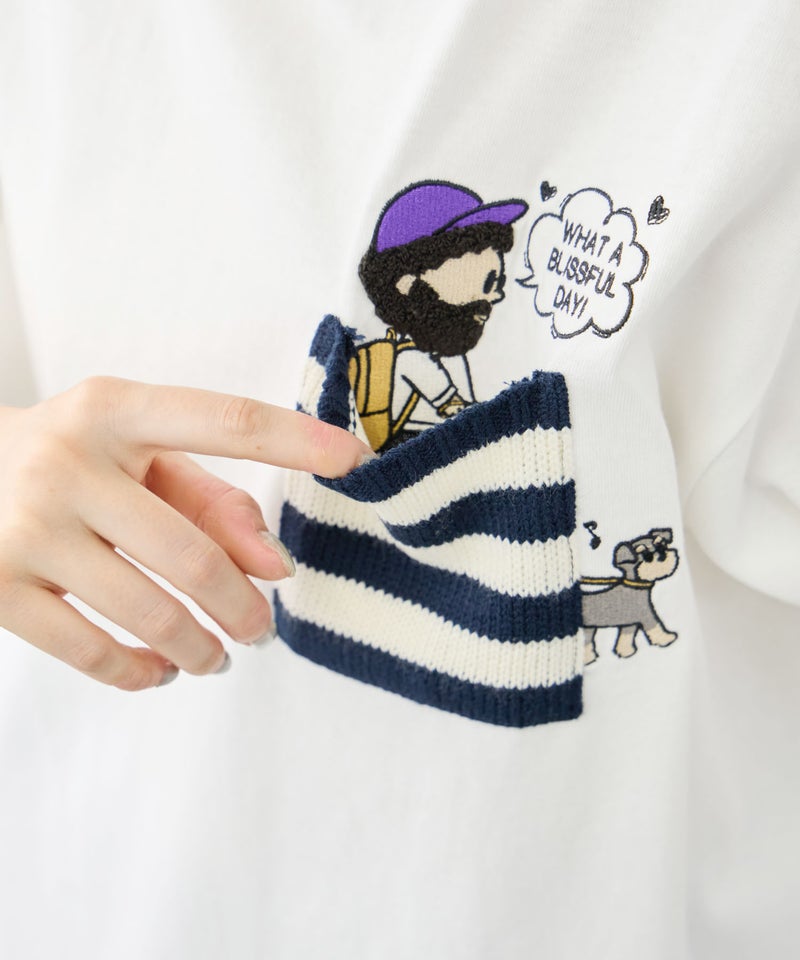 OZZY 刺繍 ニットボーダーポケット クルーネック 半袖Tシャツ メンズ メール便 対応商品商品画像-9