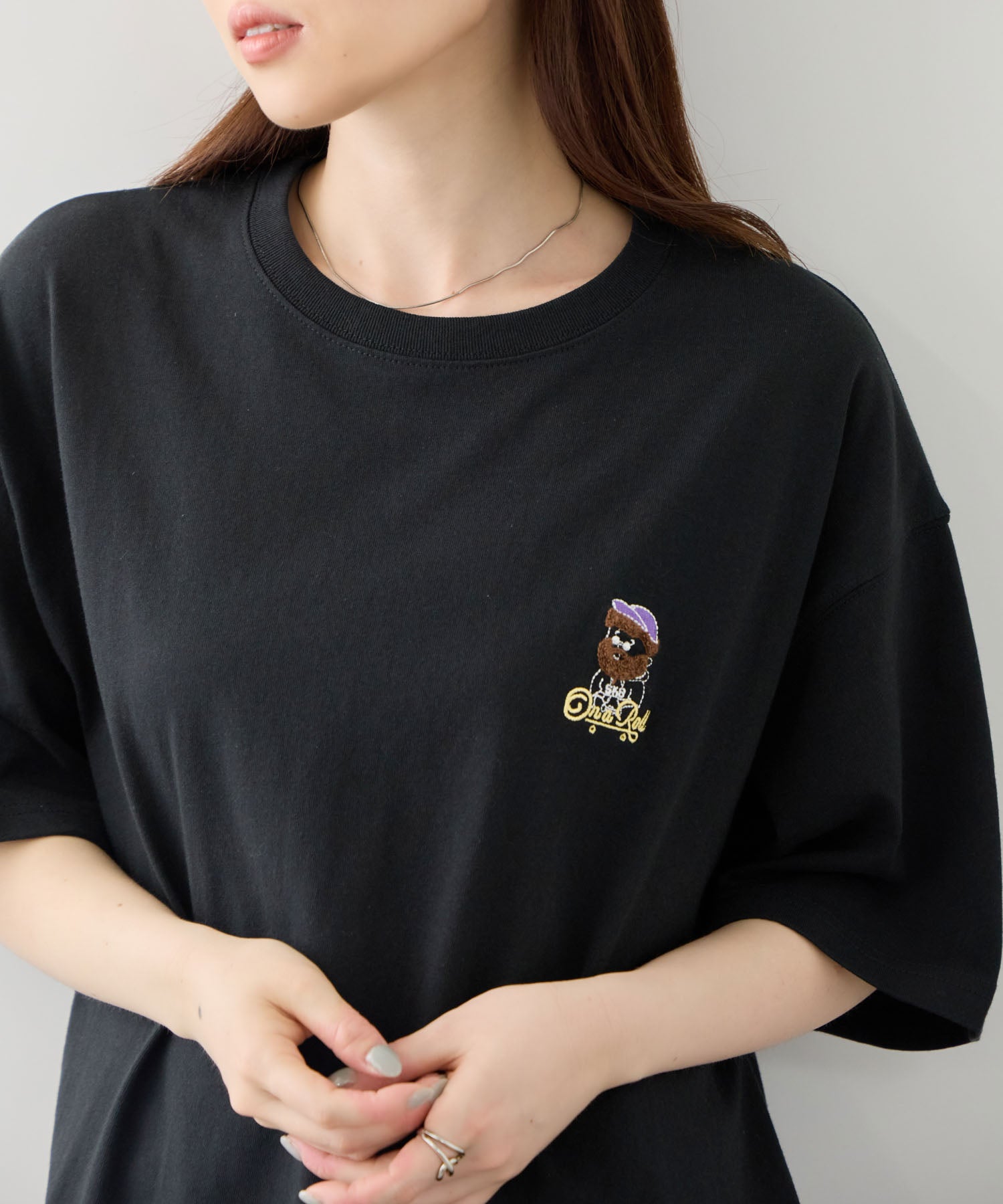 OZZY ワンポイント サガラ刺繍 クルーネック 半袖Tシャツ メンズ