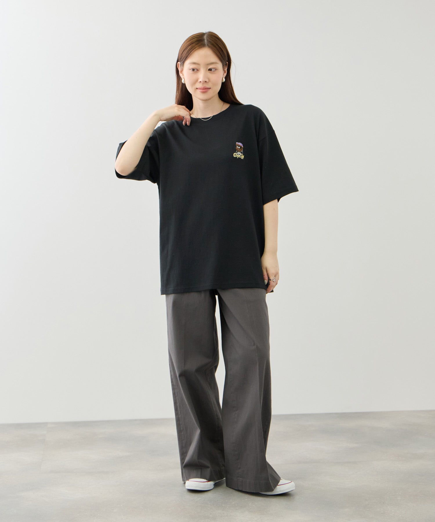 OZZY ワンポイント サガラ刺繍 クルーネック 半袖Tシャツ メンズ