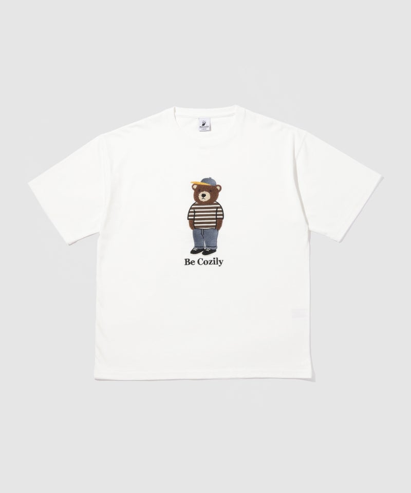 クマモチーフ サガラ刺繍&アップリケ クルーネック 半袖Tシャツ メンズ メール便 対応商品商品画像-1