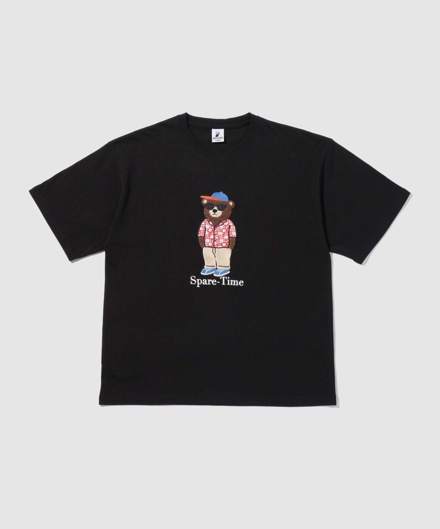 クマモチーフ サガラ刺繍＆アップリケ クルーネック 半袖Tシャツ メンズ